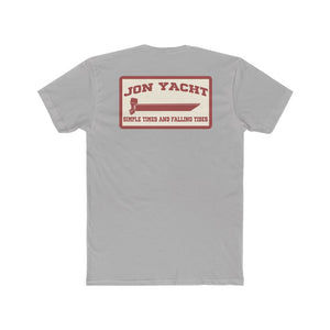 Light gray Jon Yacht Simple Times t-shirt with a red and cream graphic of a boat and outboard motor.