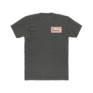 Charcoal grey Jon Yacht Simple Times premium fit t-shirt with a red and white boat logo on the left chest.