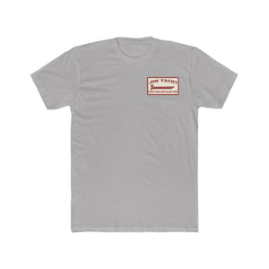 Light grey Jon Yacht Simple Times t-shirt with a red boat logo on the left chest.