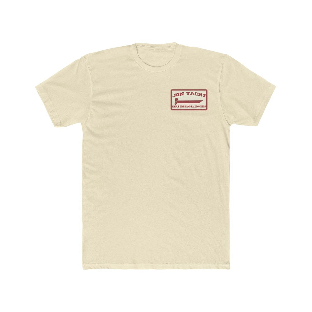 Cream Jon Yacht Simple Times premium fit t-shirt with a red boat logo on the chest.