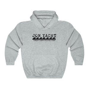Light grey Jonny Waves hooded sweatshirt with "JON YACHT" and wave graphic, kangaroo pocket.