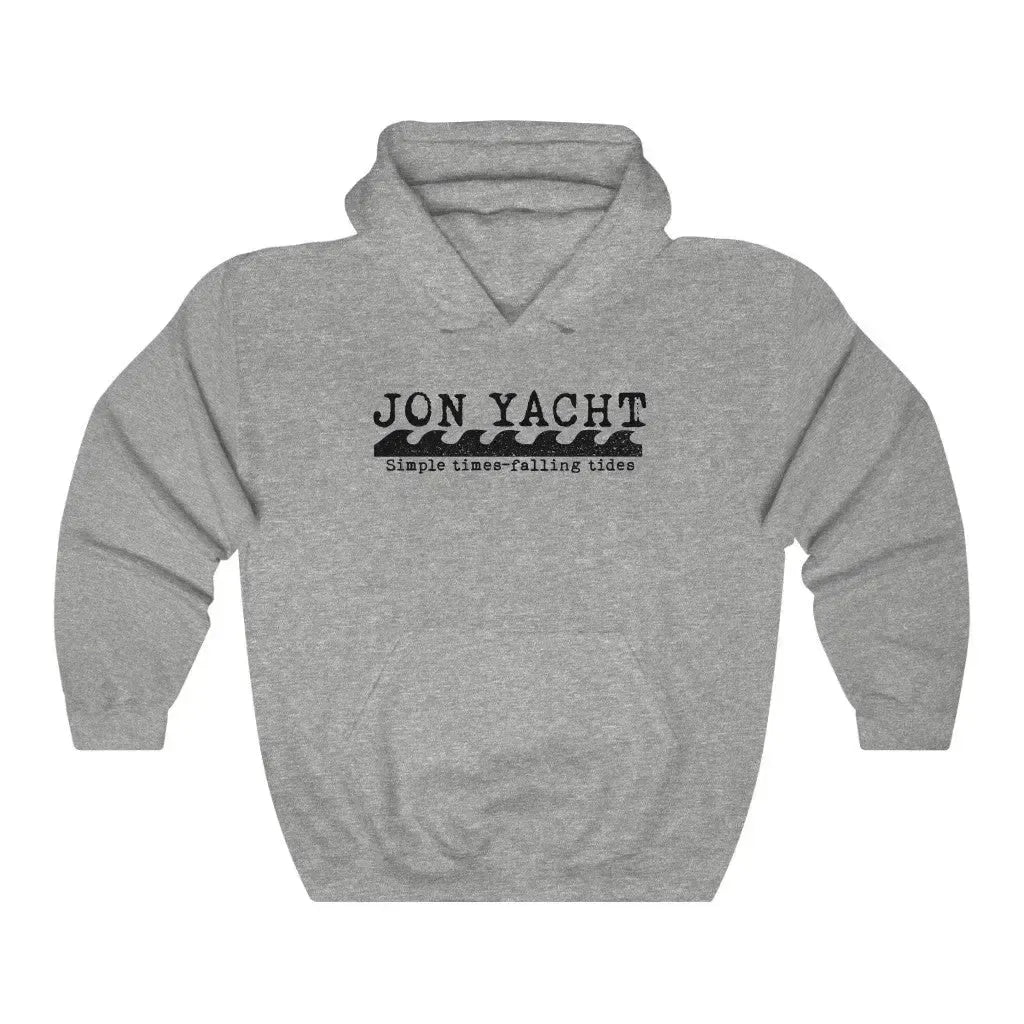 Jonny Waves gray cotton-polyester blend hooded sweatshirt with "JON YACHT" and wave graphic.