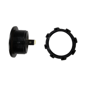 Black LED voltmeter housing with threaded body and a separate black mounting ring.