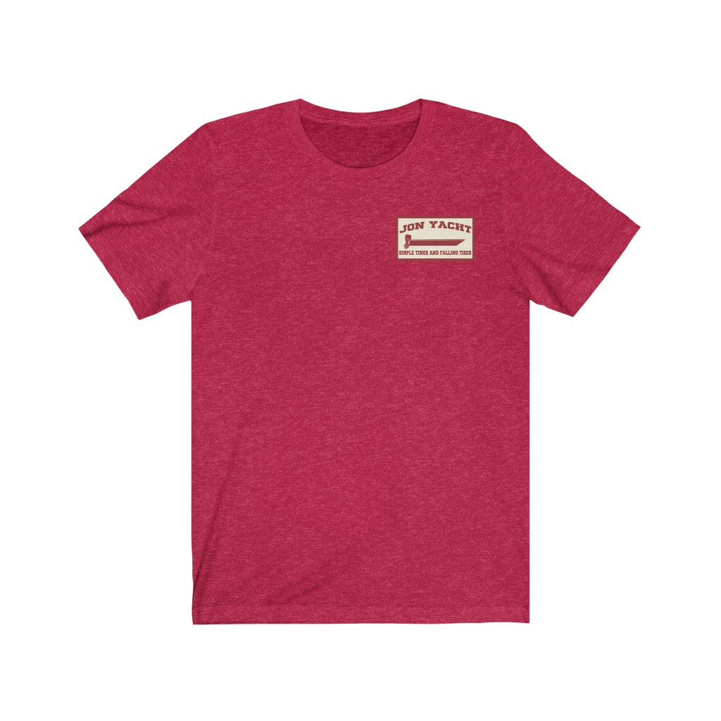 Heather raspberry soft cotton short sleeve tee with a small "Jon Yacht" logo on the left chest.