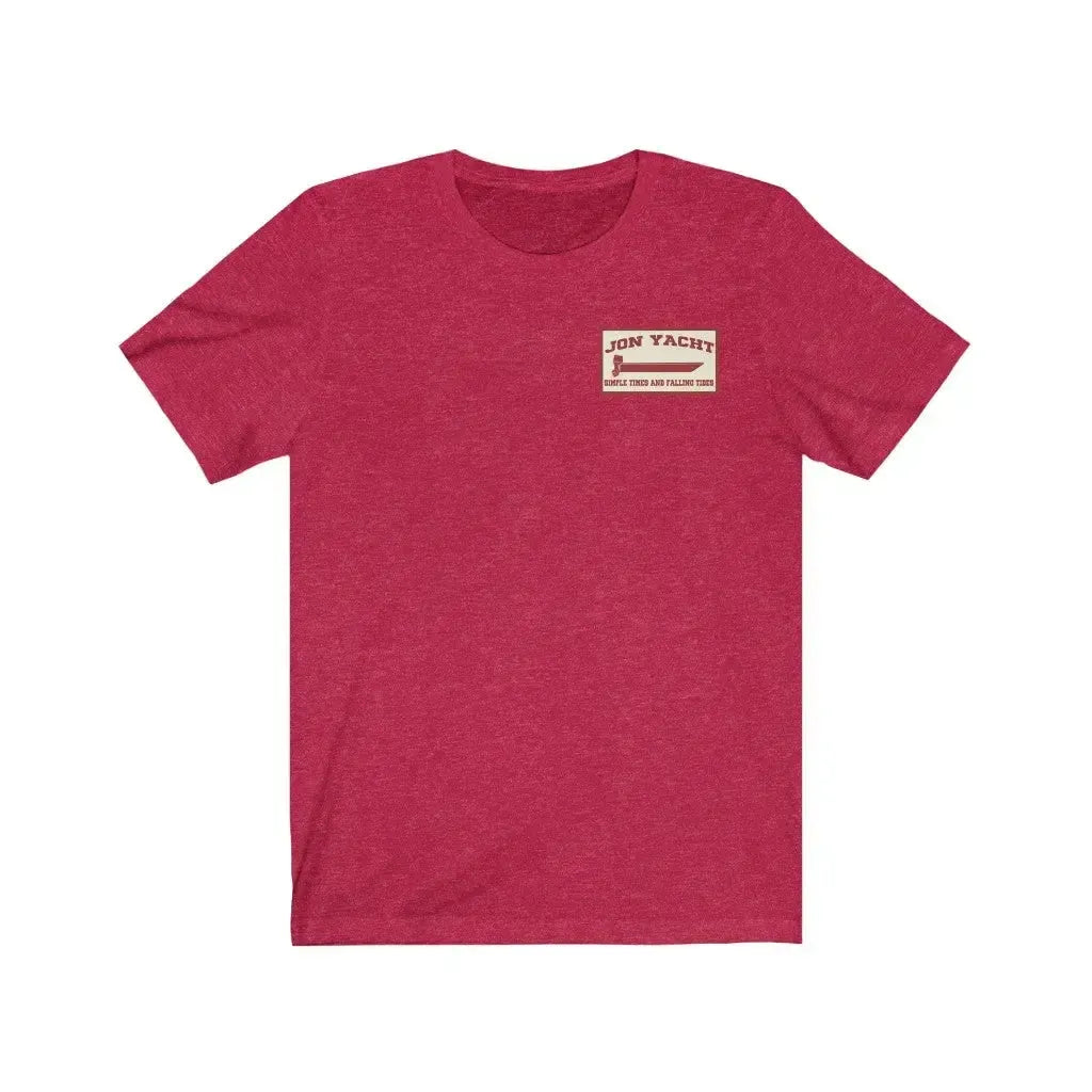 Heather raspberry soft cotton short sleeve tee with a small "Jon Yacht" logo on the left chest.