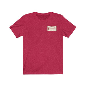 Heather raspberry soft cotton short sleeve tee with a small "Jon Yacht" logo on the left chest.