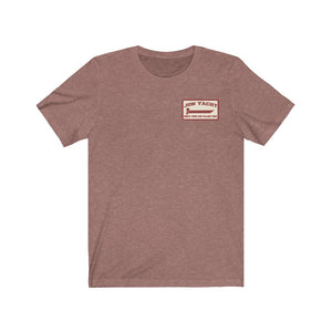 Ladies' soft cotton jersey short sleeve tee in mauve with a red "JON YACHT" logo.