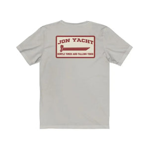 Light grey soft cotton short sleeve tee with a red "Jon Yacht" boat graphic on the back.