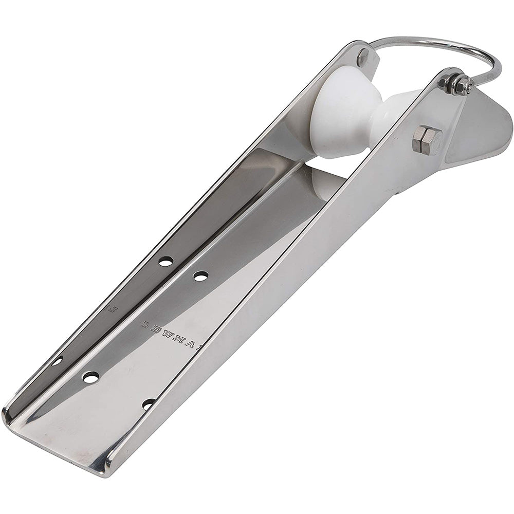 Lewmar 66840066 stainless steel anchor bow roller with white roller, ideal for fluke and Delta anchors.