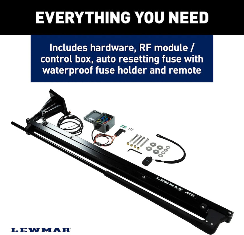 Lewmar Axis electric shallow water anchor in black with included hardware, control box, and remote.