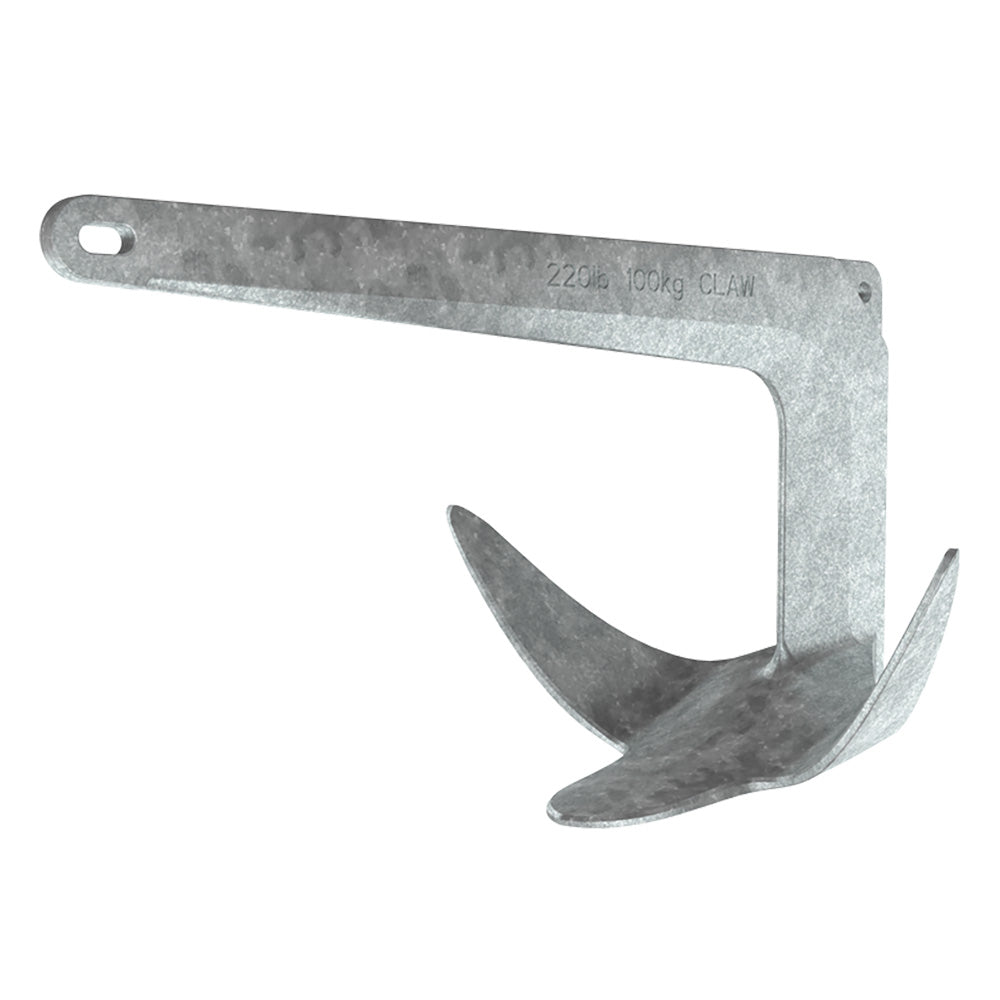 Lewmar 22lb galvanized steel Claw anchor with two pointed flukes and a flat shank.