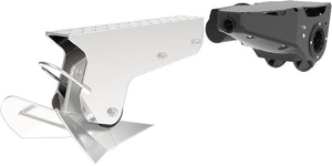 Lewmar Venta electric pontoon anchor winch with silver under-deck housing and black motor.