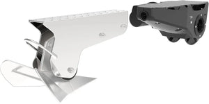 Lewmar Venta electric pontoon anchor winch with silver under-deck housing and black motor.