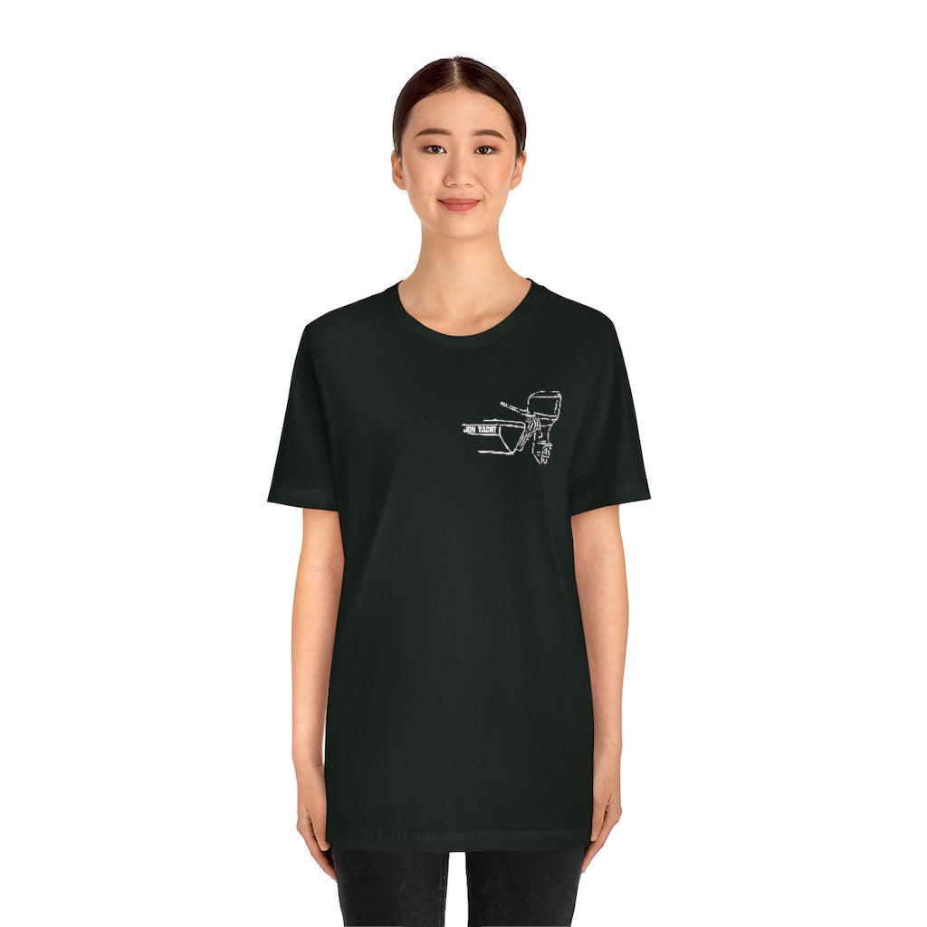 Black cotton tee with a white outline graphic of a MERC Tiller on the left chest.