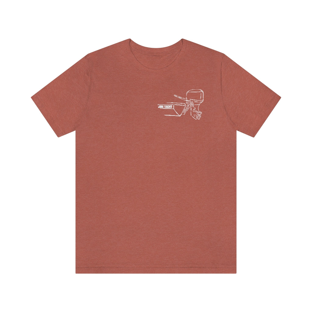 MERC Tiller short sleeve tee in heather clay with white outline graphic of a boat and motor.