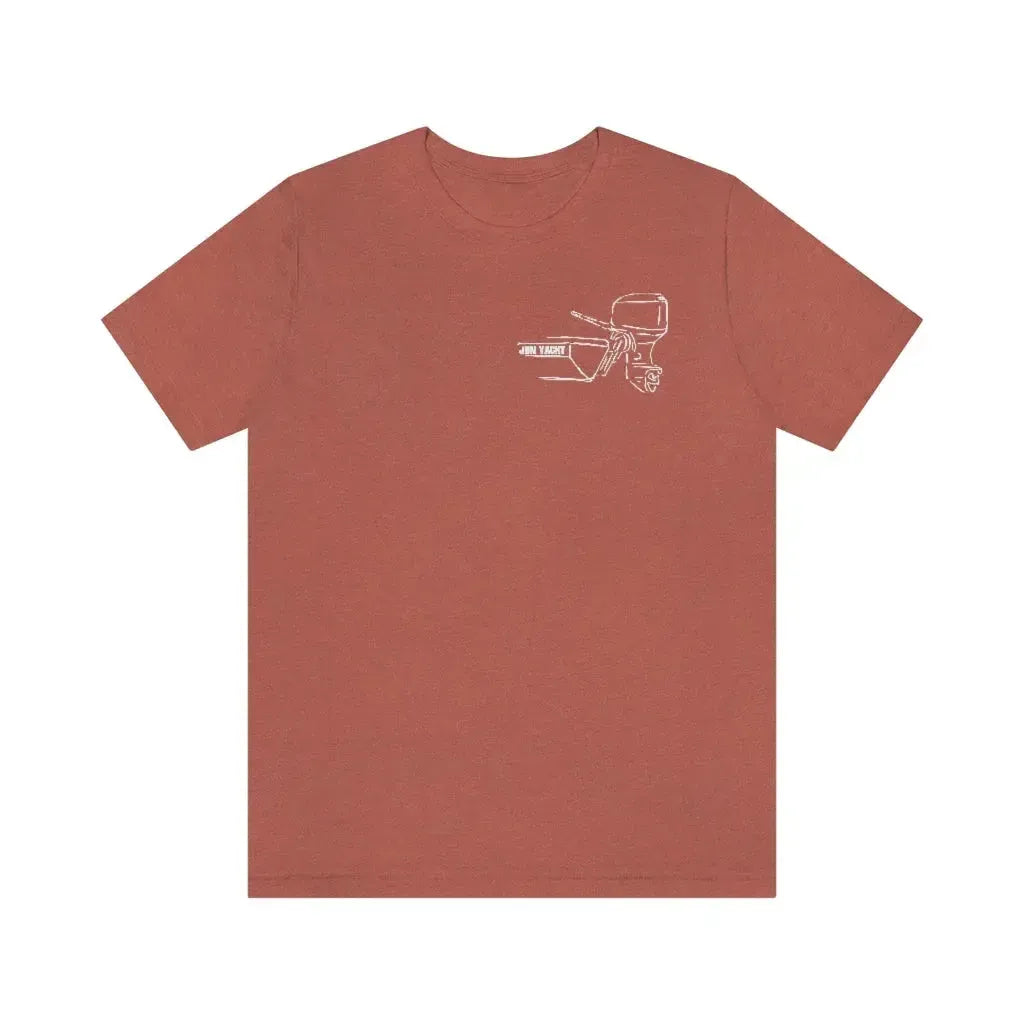 MERC Tiller short sleeve tee in heather clay with white outline graphic of a boat and motor.