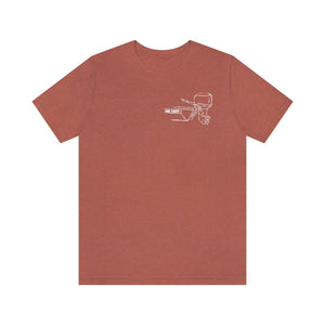 MERC Tiller short sleeve tee in heather clay with white outline graphic of a boat and motor.