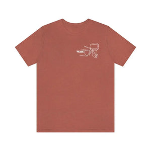 MERC Tiller short sleeve tee in heather clay with white outline graphic of a boat and motor.