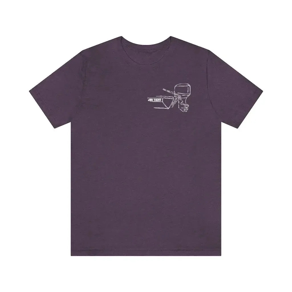 MERC Tiller purple cotton tee with white outline graphic of a boat and outboard motor.
