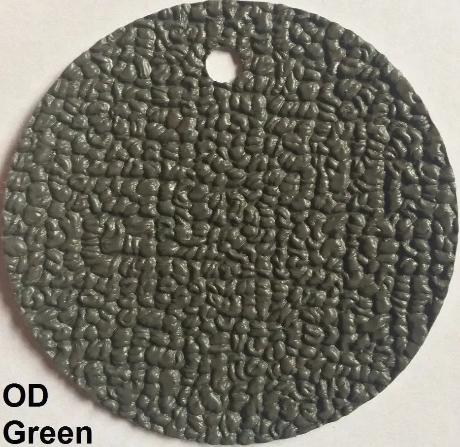 Round OD Green MariDeck marine vinyl flooring sample with a textured, slip-resistant surface.