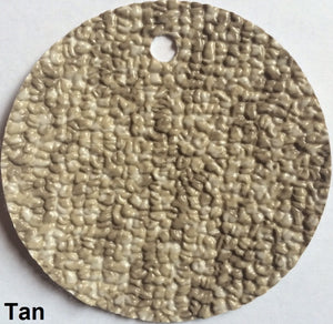 Close-up of a round sample of Tan MariDeck Marine Vinyl Boat Flooring with a textured, slip-resistant surface.