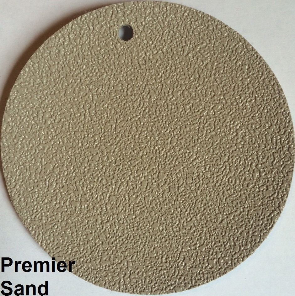 Round sample of MarineDeck 80 mil marine vinyl flooring in Sand, featuring a textured, slip-resistant surface.