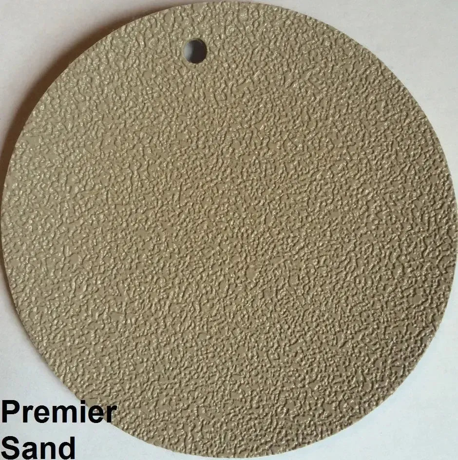 Round sample of MarineDeck 80 mil marine vinyl flooring in Sand, featuring a textured, slip-resistant surface.