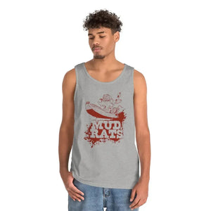 Unisex Sport Grey cotton tank top with "Mud Rats" graphic in red, classic fit.
