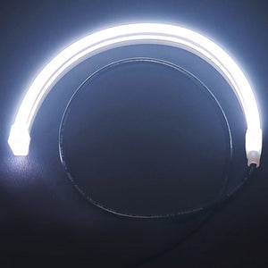 White, curved LED neon flex strip with a black power wire for Mercury 450 outboard cowlings.