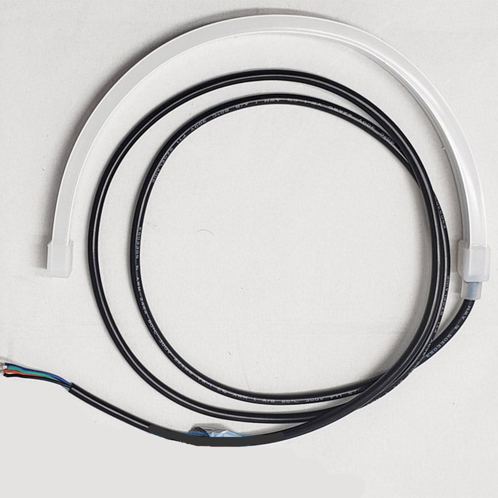 White curved neon flex LED strip with black power wire for Mercury 450 outboard cowling.