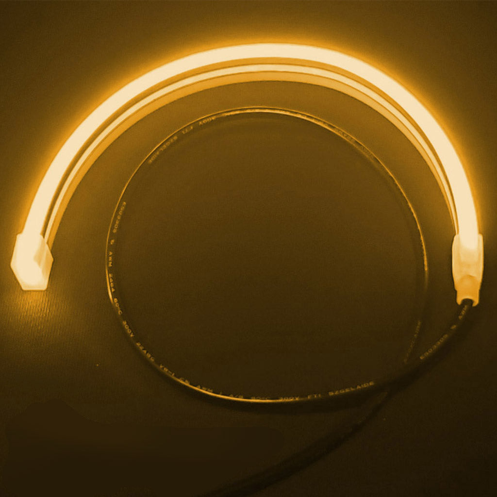 Curved amber LED neon flex strip with black power wire for Mercury 450 outboard cowling.