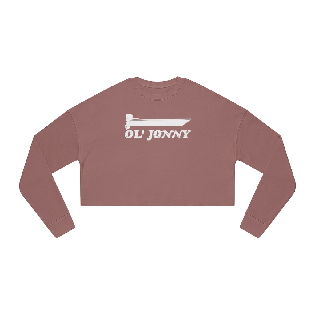 Ol' Jonny Cropped Sweatshirt in dusty rose with white boat graphic.
