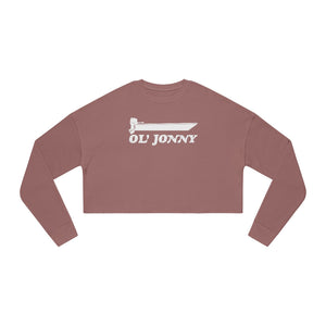 Ol' Jonny Cropped Sweatshirt in dusty rose with white boat graphic.