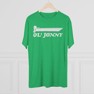 Green tri-blend "Ol' Jonny" regular fit tee with white boat graphic.