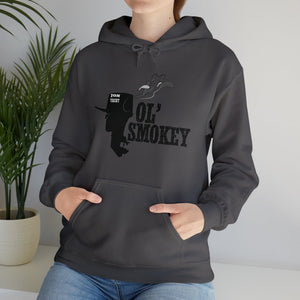 Charcoal grey Ol' Smokey Hoodie with a black outboard motor and "Ol' Smokey" graphic.