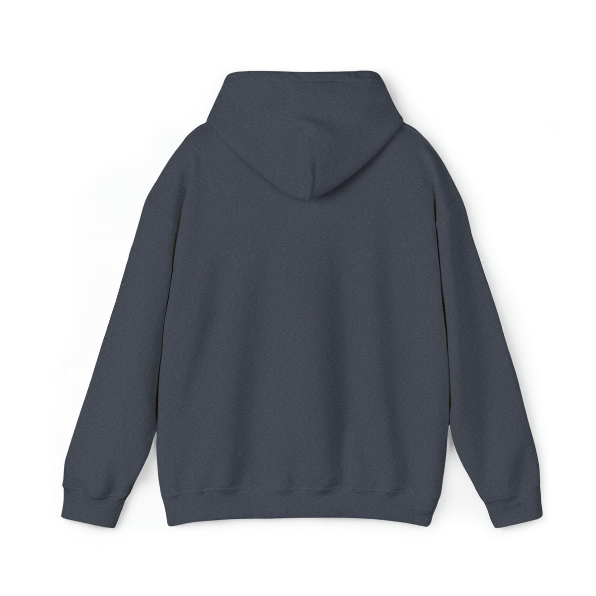Back view of a classic fit Ol' Smokey Hoodie in dark heather gray, 50% cotton, 50% polyester.