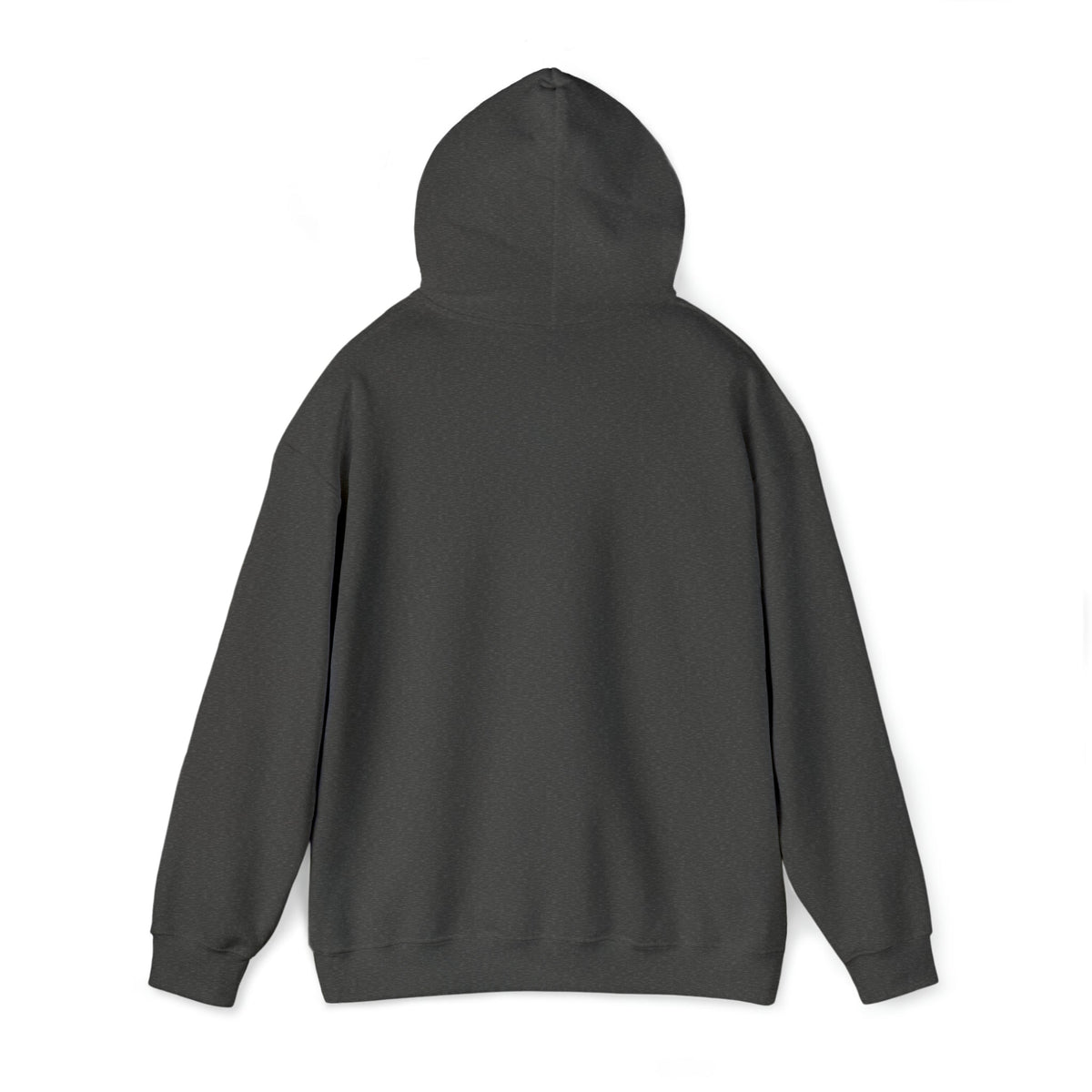 Back view of a dark gray Ol' Smokey Hoodie, classic fit, 50% cotton/50% polyester.