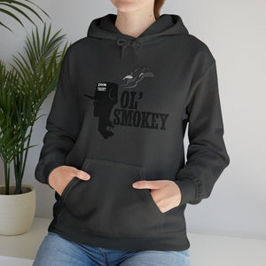 Dark gray Ol' Smokey Hoodie with a black two-stroke engine graphic and "JON YACHT" text.