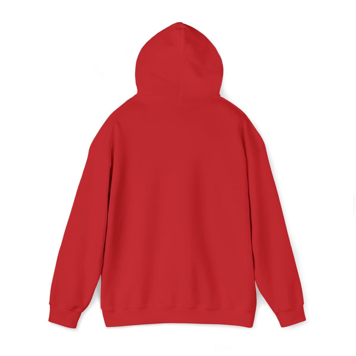 Back of a plain red Ol' Smokey Hoodie, classic fit, 50% Cotton, 50% Polyester.