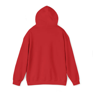 Back of a plain red Ol' Smokey Hoodie, classic fit, 50% Cotton, 50% Polyester.
