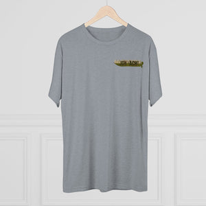 Heather gray tri-blend tee with "Old School Duck Yacht" graphic on left chest.