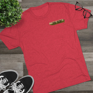 Red tri-blend regular fit tee with "Old School Duck Yacht" graphic on the left chest.