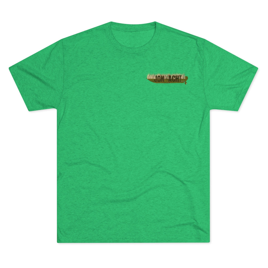 Green tri-blend regular fit tee with "Old School Duck Yacht" graphic on the chest.