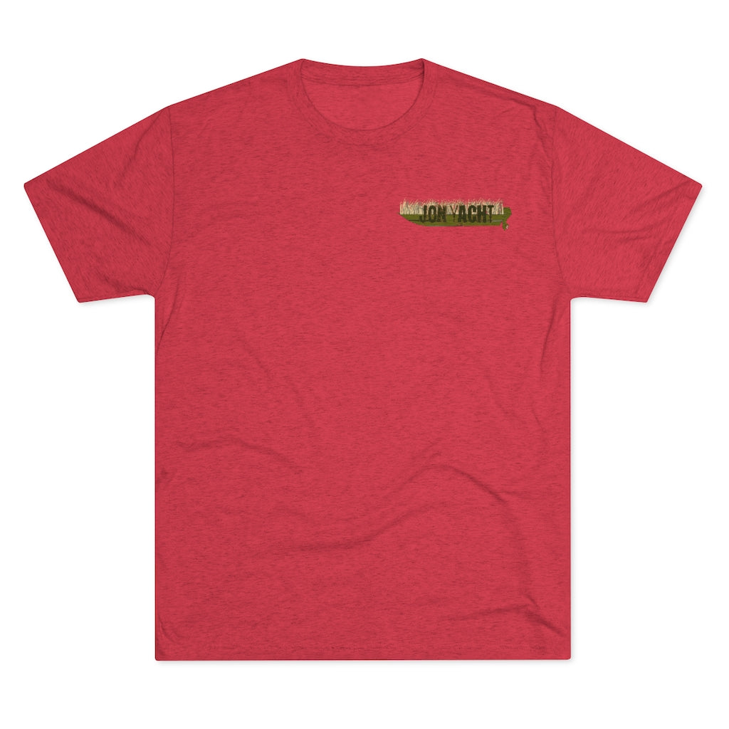Red tri-blend regular fit tee with a small "Old School Duck Yacht" graphic on the left chest.