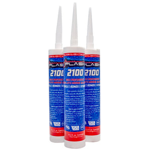 Three white tubes of PLASH 2100 Marine 100% RTV Silicone Sealant, 10.2 oz, with blue and red labels.