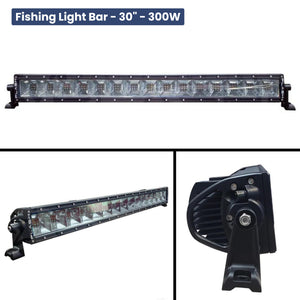 Black 30" PlashLights Fishing Light Bar with multiple LED lights, cast aluminum feet, and stainless steel hardware.