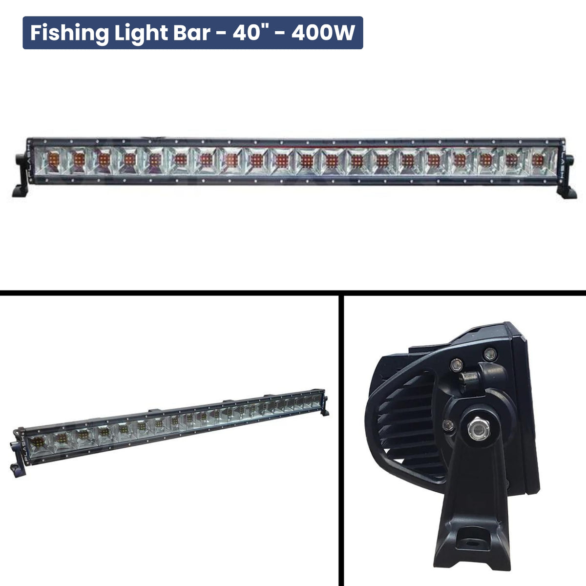 PlashLights 40" 400W fishing light bar with black extruded aluminum body and clear polycarbonate lens.