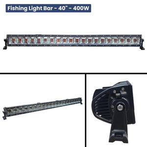 PlashLights 40" 400W fishing light bar with black extruded aluminum body and clear polycarbonate lens.
