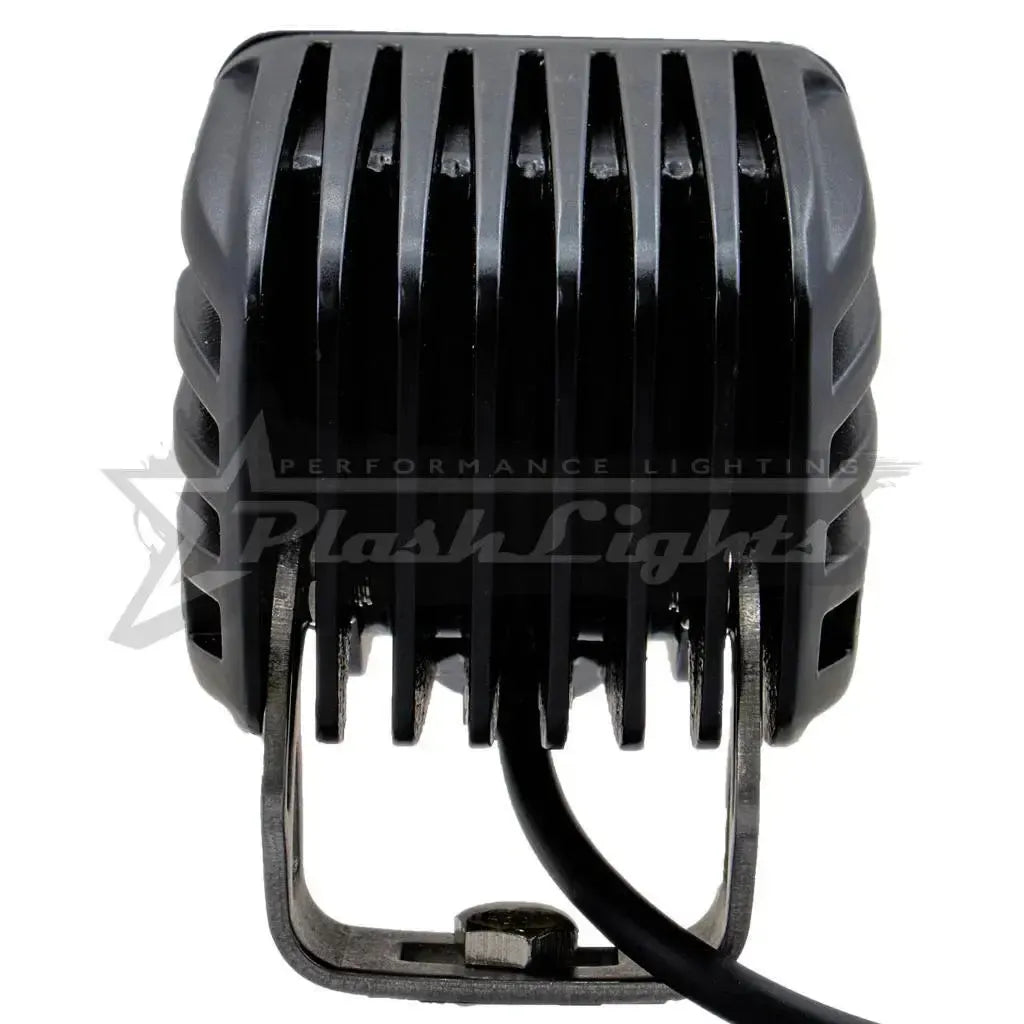 Black PlashLights RGB back-lit cube light with a dark gray Akzo Nobel powder-coated aluminum body and 316 stainless steel bracket.