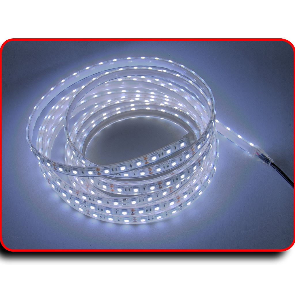 Coiled PlashLights waterproof flexible LED light strip with bright white illumination.